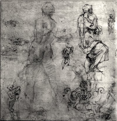 Human and architectural studies by Michelangelo Buonarroti